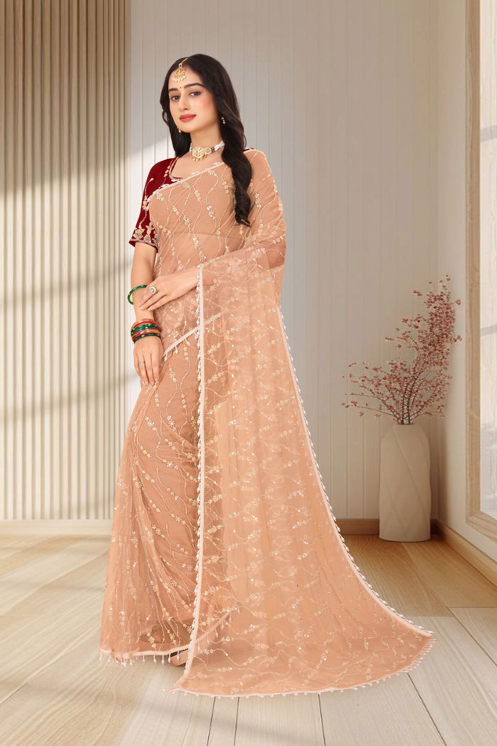 Sona Beige Pearl Cutwork Saree — view 2