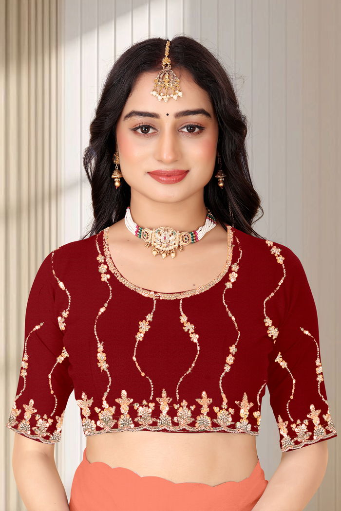 Khubani Coral Sequin Saree — view 5