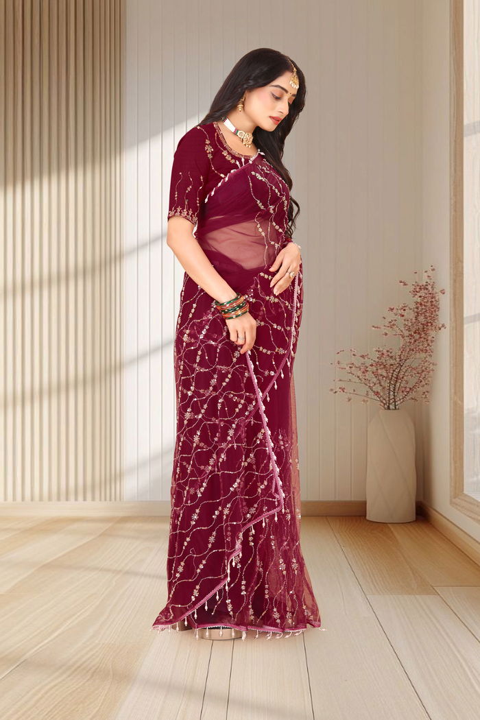 Sharaabi Wine Zari Jaal Saree — view 3