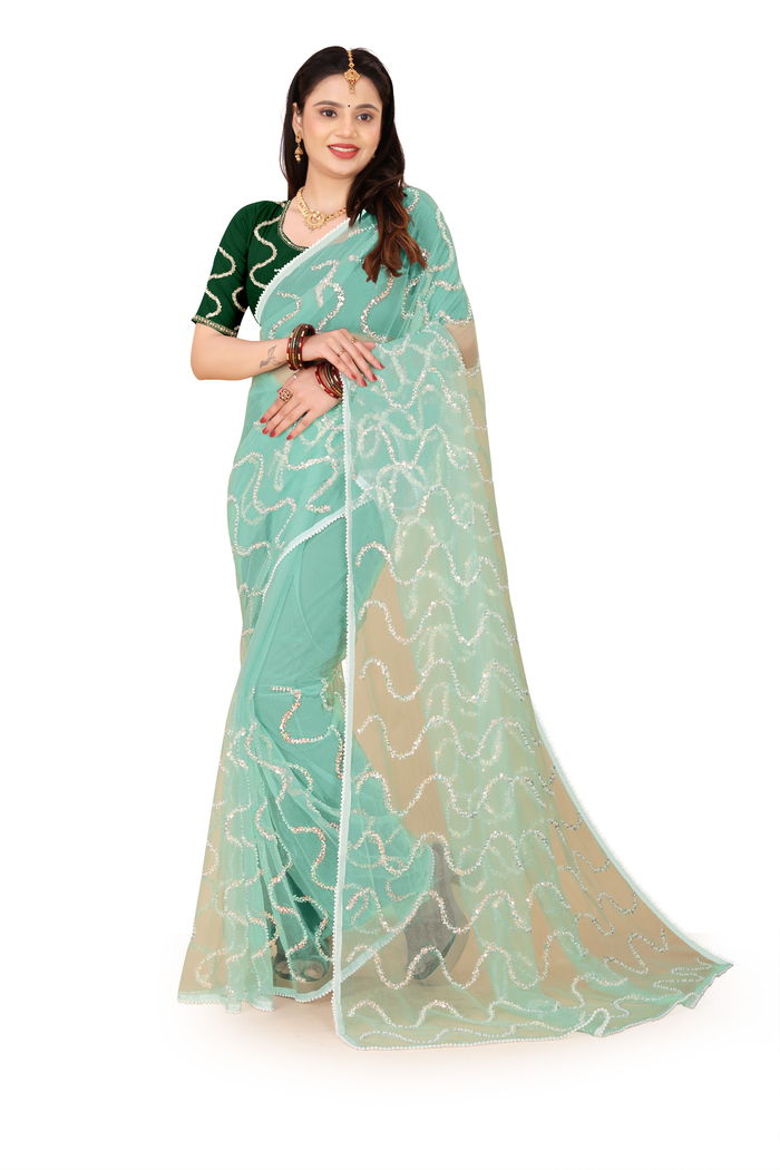 Nagin Pista Mint Saree — view 6