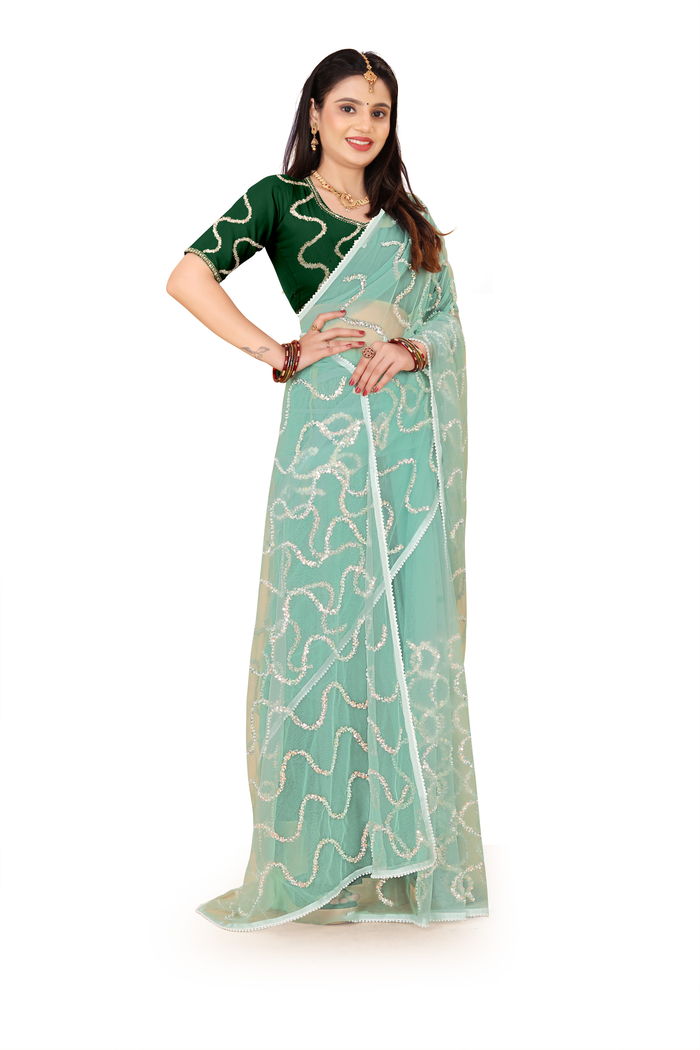 Nagin Pista Mint Saree — view 8