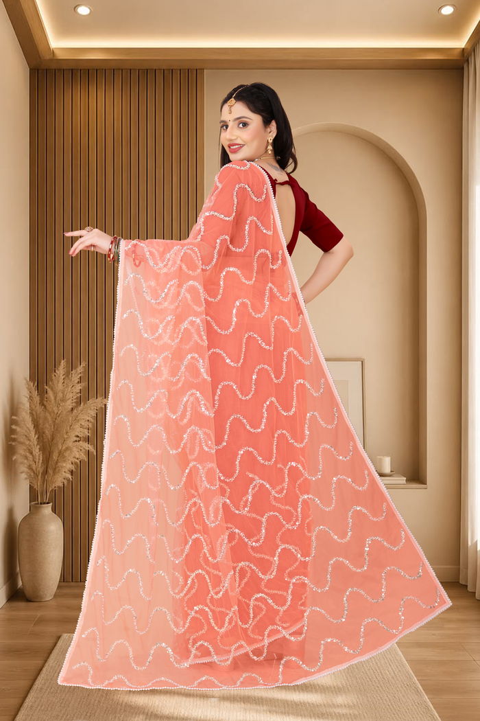 Nagin Khubani Peach Saree — view 4