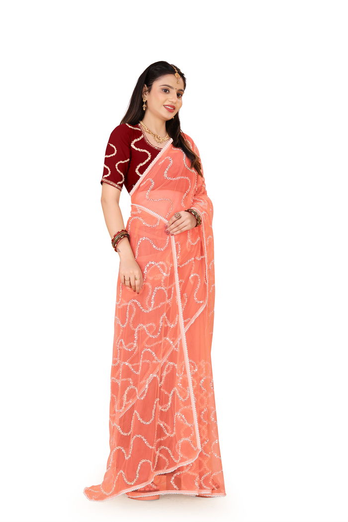 Nagin Khubani Peach Saree — view 8