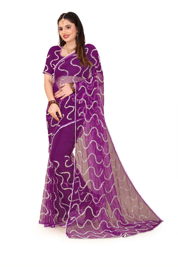 Nagin Baingani Purple Saree — view 6