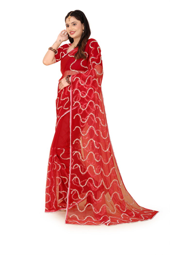 Nagin Sindoori Red Saree — view 7