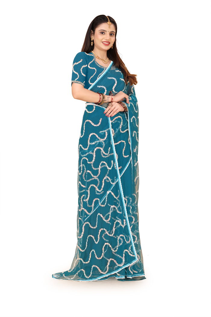 Nagin Morpankhi Teal Saree — view 8