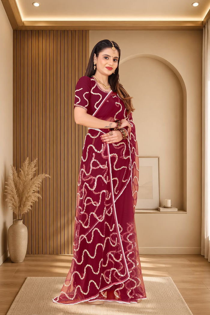 Nagin Maroon Wine Saree — view 3