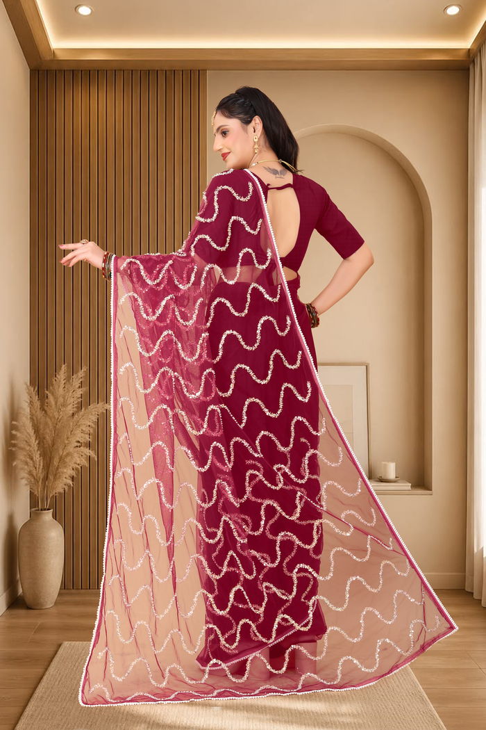 Nagin Maroon Wine Saree — view 4