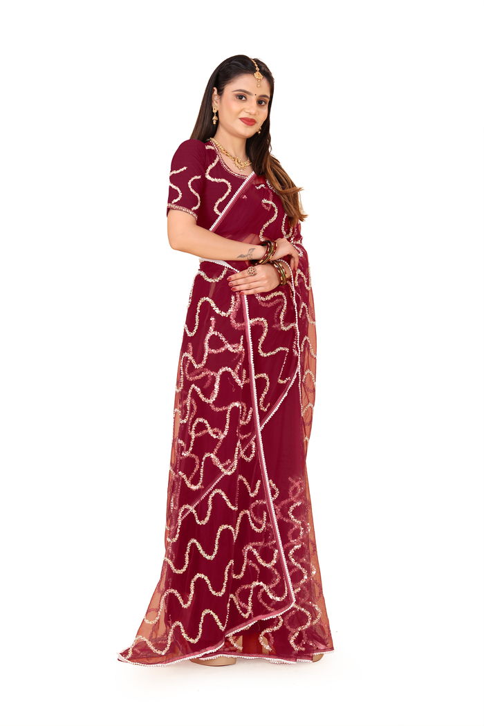 Nagin Maroon Wine Saree — view 8
