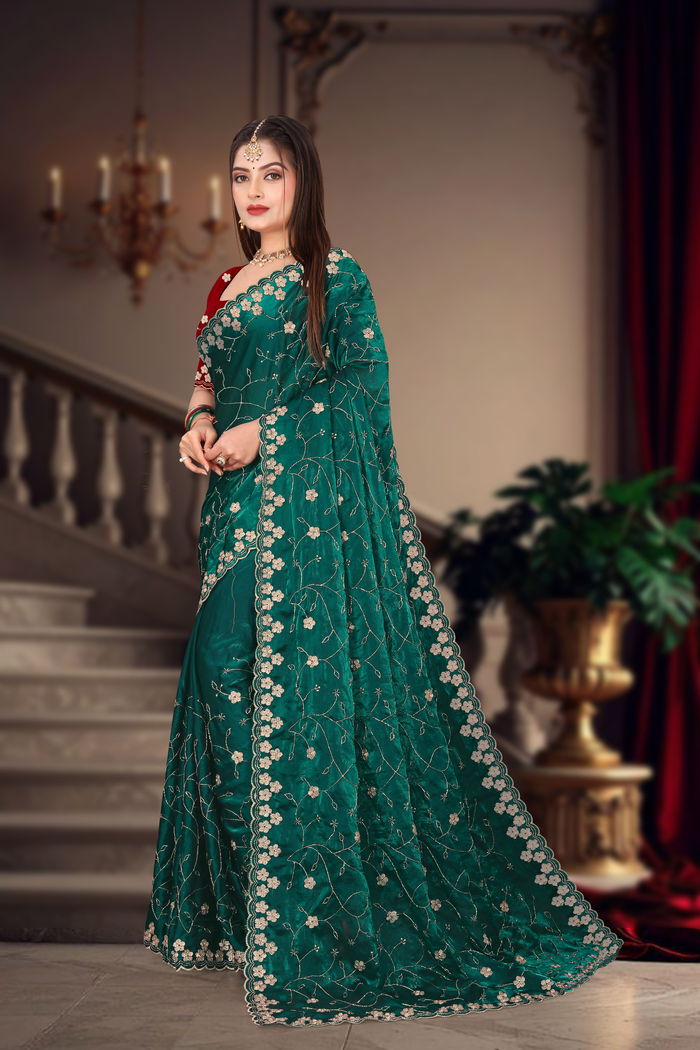 Zamrud Emerald Antique Zari Saree — view 2