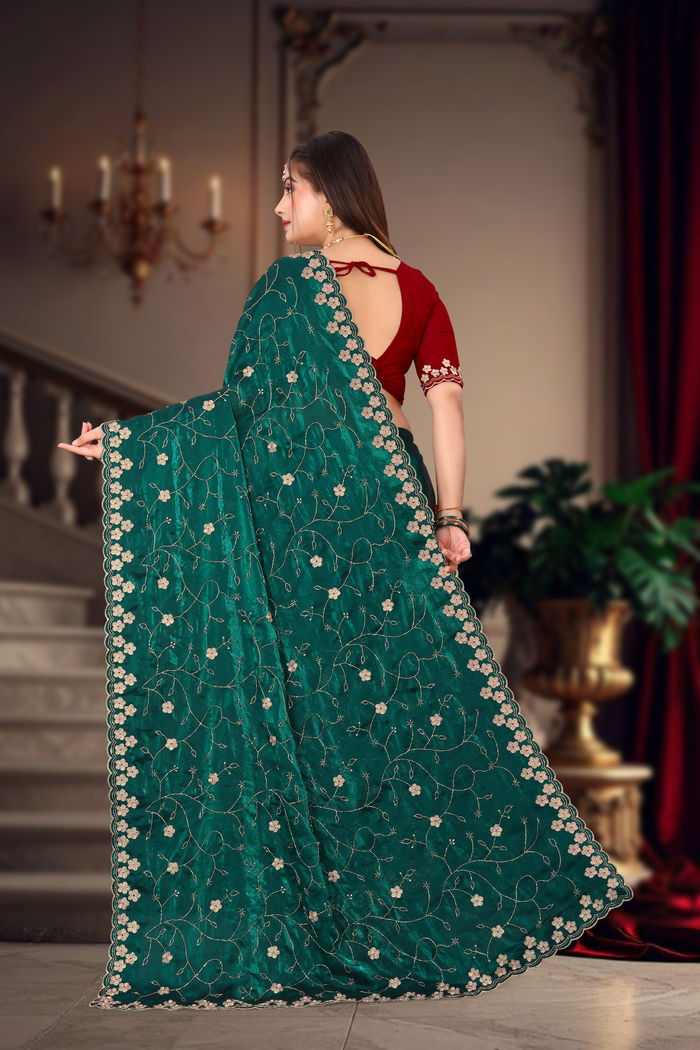 Zamrud Emerald Antique Zari Saree — view 4