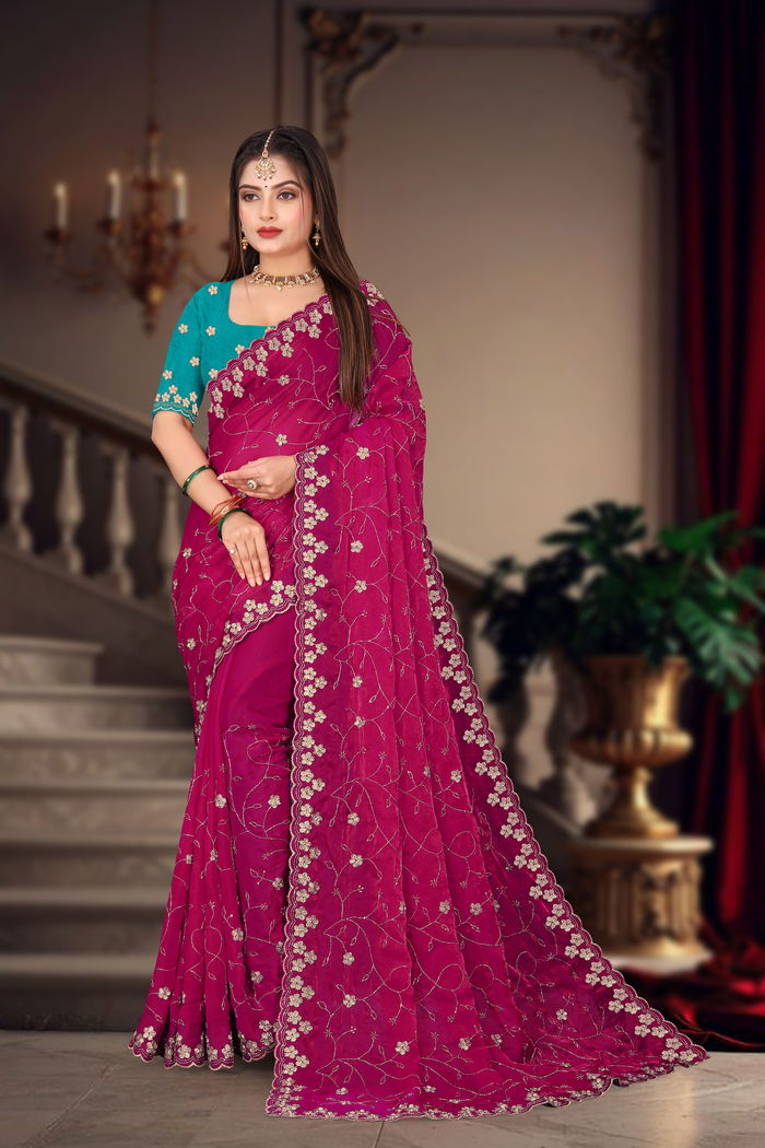 Rani Mahal Zari Handwork Saree — Antique Zari Brocade & Resham Aari Handwork