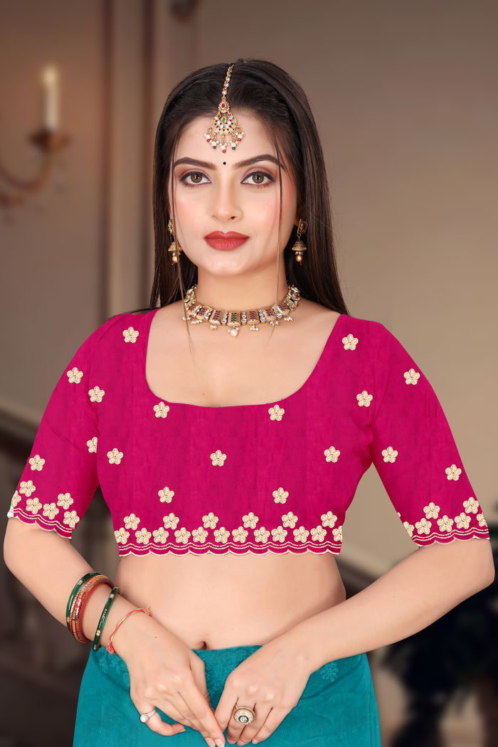 Firozi Peacock Real Zari Saree — view 5